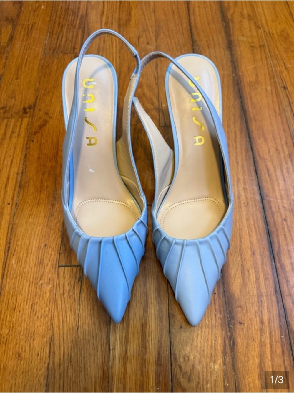 Unisa Light Blue Pleated Pointed Slingback Heels